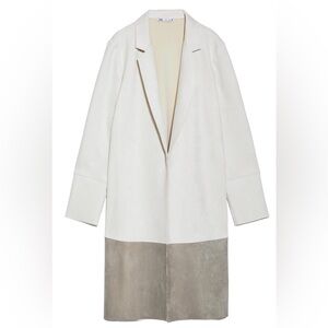 Zara Women's White and Gray Faux Suede Swing Coat